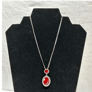 Red Sparkle Stone Silver Tone Necklace and Earrings Jewelry‎ Set Valentine’s Day